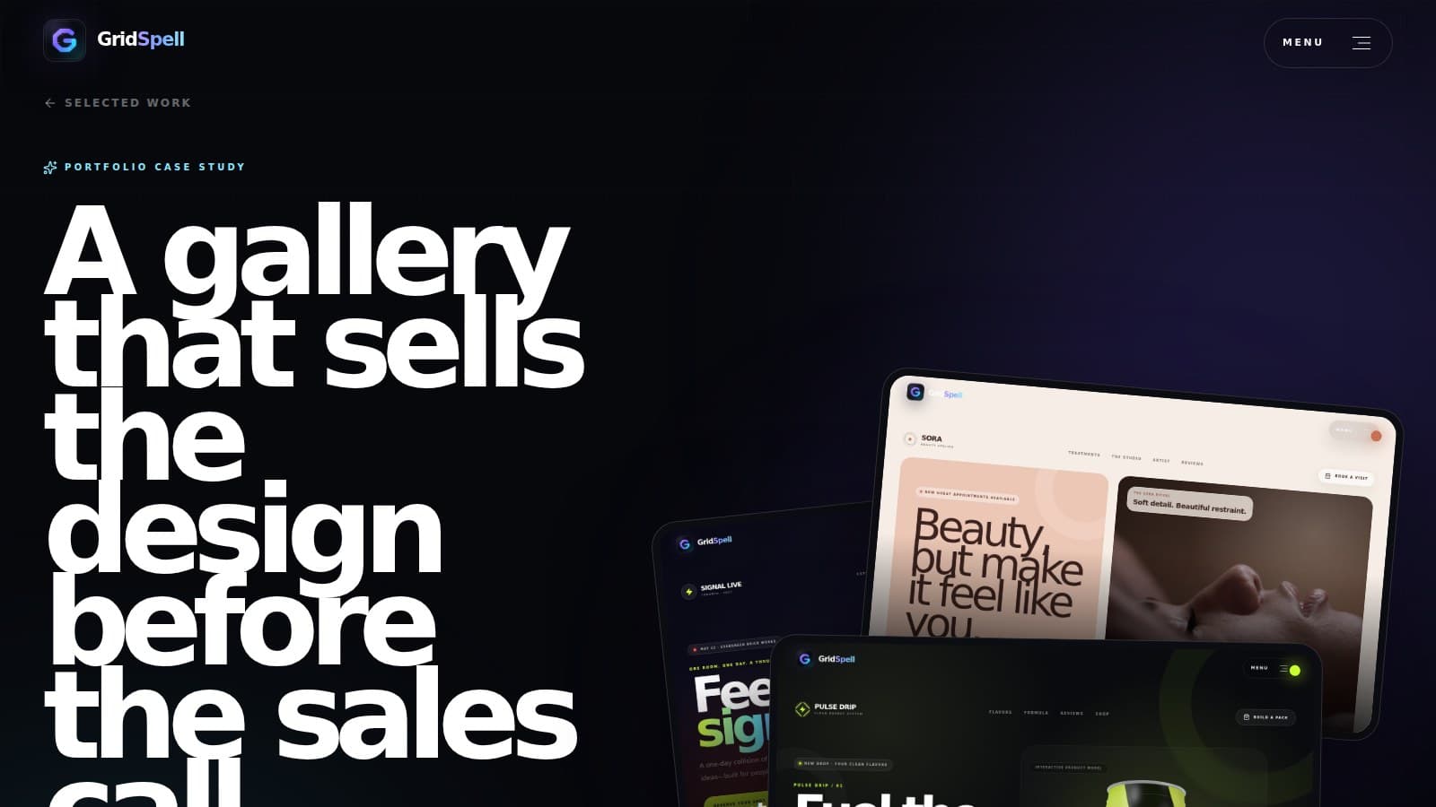 GridSpell landing page gallery case study screenshot